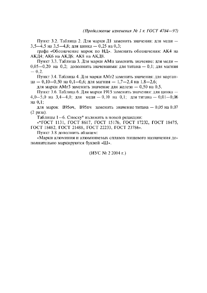 Изменение №1 к ГОСТ 4784-97