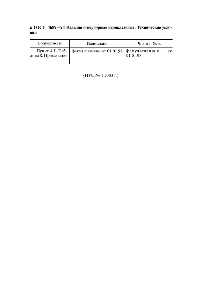 Поправка к ГОСТ 4689-94