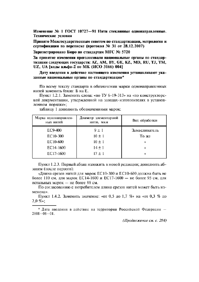 Изменение №1 к ГОСТ 10727-91