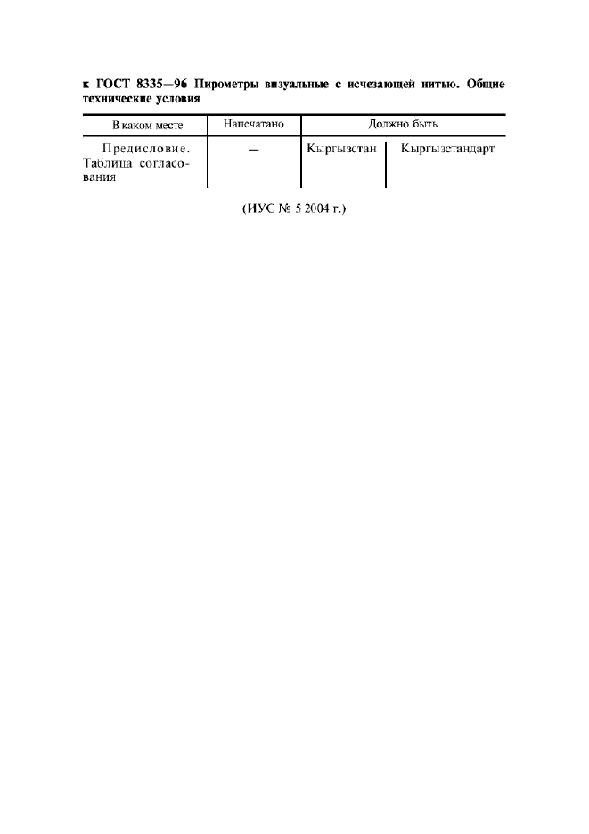 Поправка к ГОСТ 8335-96