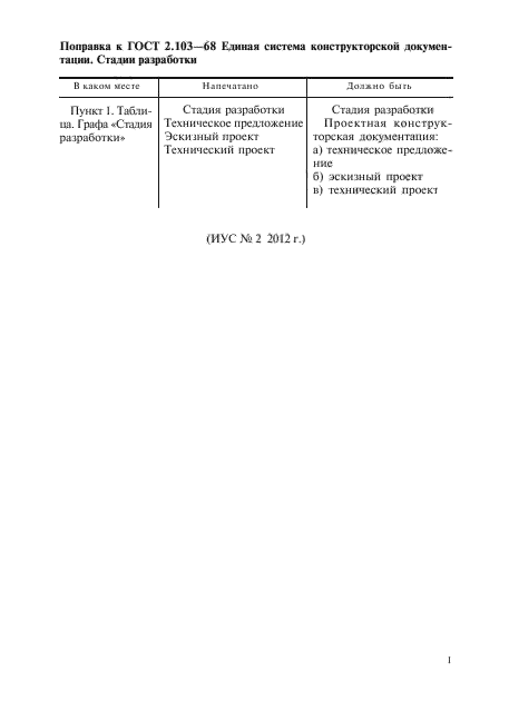 Поправка к ГОСТ 2.103-68