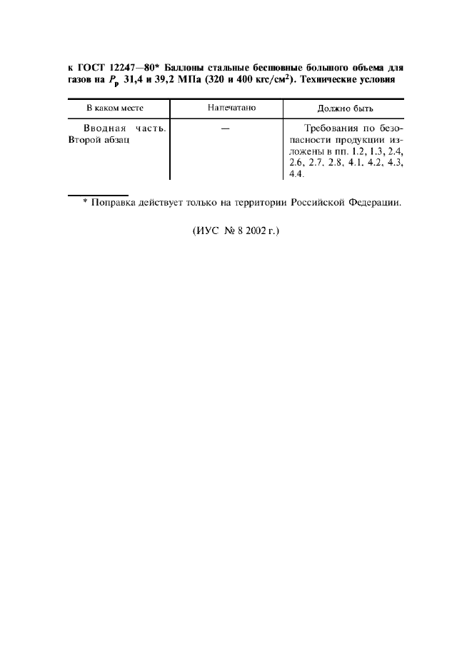 Поправка к ГОСТ 12247-80