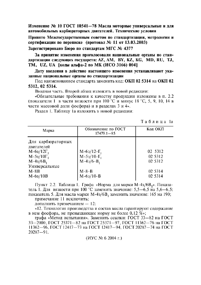 Изменение №10 к ГОСТ 10541-78