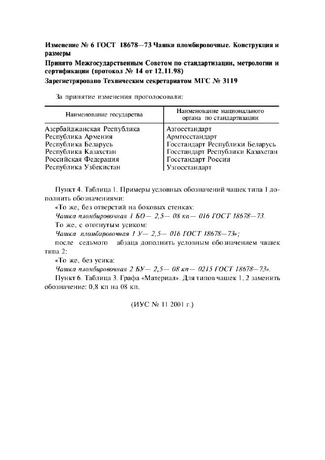 Изменение №6 к ГОСТ 18678-73